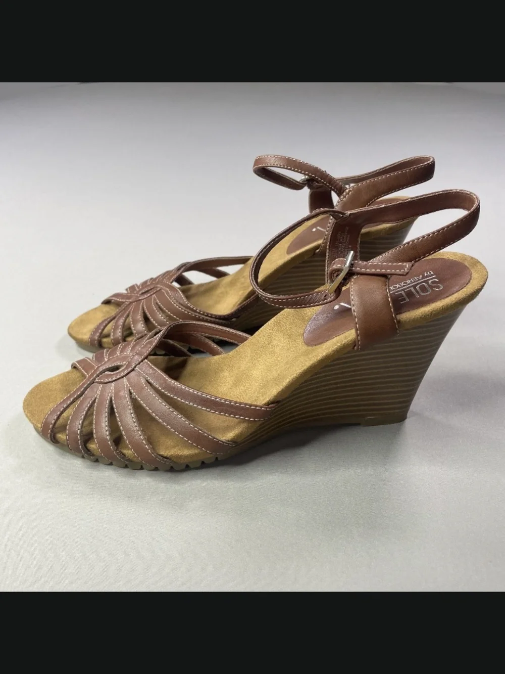 Aerosoles Shoes Womens 9.5 brown leather wedge heels boho indie summer casual